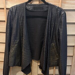 Blank NYC Black Faux-Croc Open-Front Leather Jacket